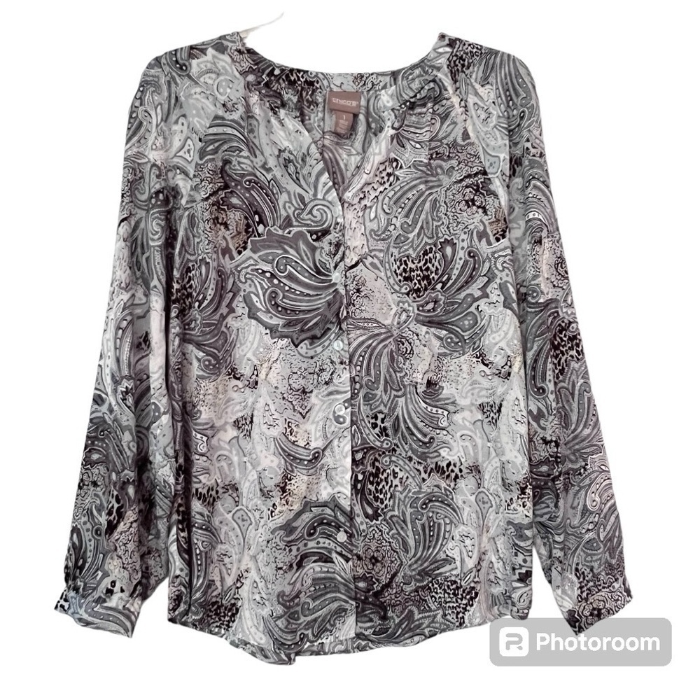 Chico’s Paisley Button Front Long Sleeve Blouse Size 1 / Medium